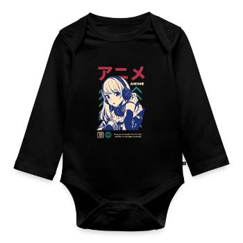 Japan Japanese Manga Girl Game Gaming Gamergirl - Organic Longsleeve Baby Bodysuit - black - Front