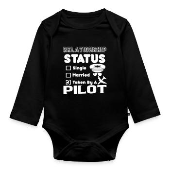 Pilot Pilot Relationship Status - Organic Longsleeve Baby Bodysuit - black - Front