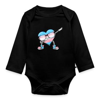 Transgender Stolz Trans Flagge Tupfen Herz Sublte - Baby Bio-Langarm-Body - Schwarz - Vorne