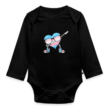 Transgender Stolz Trans Flagge Tupfen Herz Sublte - Baby Bio-Langarm-Body - Schwarz - Vorne