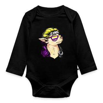 Non Binary Pride Flag Mullet Chihuahua Dog Su - Body Bébé bio manches longues - noir - Devant