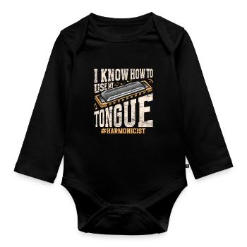 Mundharmonika Mundharmonikaspieler - Baby Bio-Langarm-Body - Schwarz - Vorne