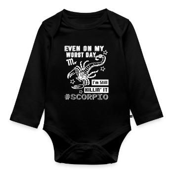 Scorpio Scorpio Hashtag Sign of Zodiac Horoscope - Organic Longsleeve Baby Bodysuit - black - Front