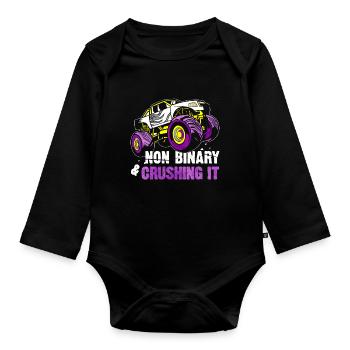 Non-Binary Pride Flag Monster Truck - Organic Longsleeve Baby Bodysuit - black - Front