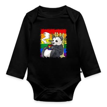 Homosexuell Stolz Regenbogen Flagge Panda Kaffee S - Baby Bio-Langarm-Body - Schwarz - Vorne
