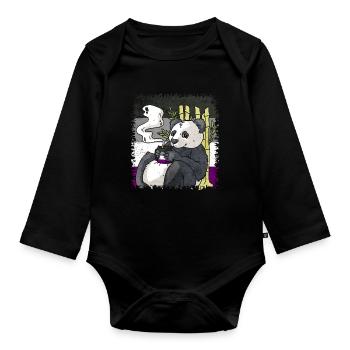Asexual Pride Ace Flag Panda Café Sublte LGBT - Body Bébé bio manches longues - noir - Devant