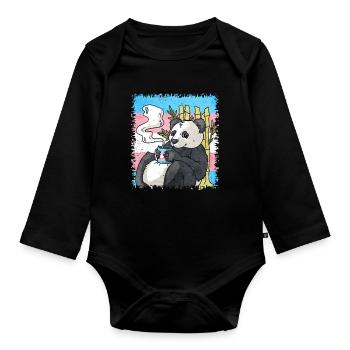 Transgender Pride Trans Flag Panda Coffee Sublte - Organic Longsleeve Baby Bodysuit - black - Front