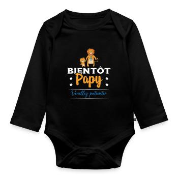 Homme Bientôt Papy Cadeau Futur Papy Grand-Père - Body Bébé bio manches longues - noir - Devant