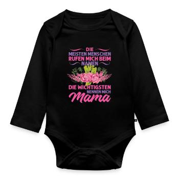 Mutter Mama Tochter Geschenk - Baby Bio-Langarm-Body - Schwarz - Vorne