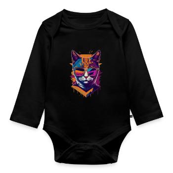 Retro Cool Cat: Vintage Vibes and Feline Flair - Baby Bio-Langarm-Body - Schwarz - Vorne
