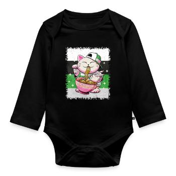 Demiromantic Pride Flag Japanese Ramen Kat - Organic Longsleeve Baby Bodysuit - black - Front