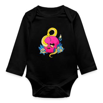 Pansexual Pride Pan Flag Skull Snakes Pink - Organic Longsleeve Baby Bodysuit - black - Front