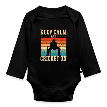 Keep calm and put on cricket - Organic Longsleeve Baby Bodysuit - black - Front
