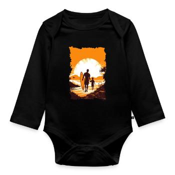 Père et fils surfeur cadeau surfeur - Body Bébé bio manches longues - noir - Devant