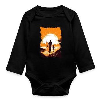 Père et fils surfeur cadeau surfeur - Body Bébé bio manches longues - noir - Devant