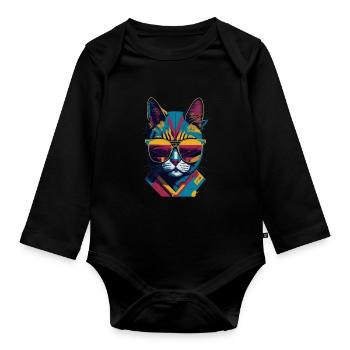 Vintage Vibes and Feline Flair Retro Cool Cat - Baby Bio-Langarm-Body - Schwarz - Vorne