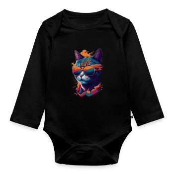 Vintage Vibes and Feline Flair Retro Cool Cat - Baby Bio-Langarm-Body - Schwarz - Vorne