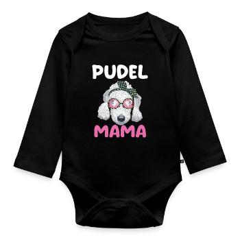 Hund Pudel Mama - Baby Bio-Langarm-Body - Schwarz - Vorne