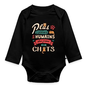 J aime mes chats - Body Bébé bio manches longues - noir - Devant