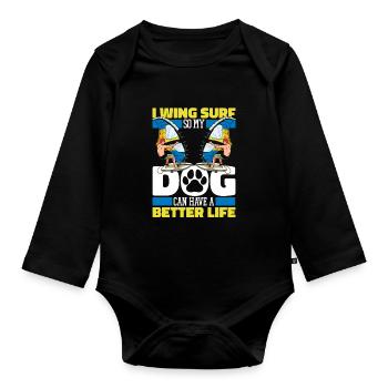 Wing Surf Wing Foil Hund - Baby Bio-Langarm-Body - Schwarz - Vorne