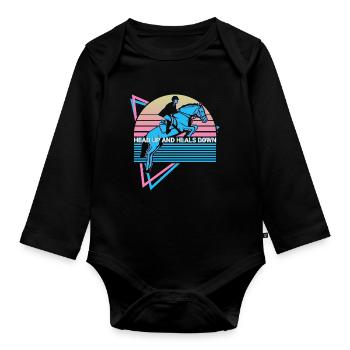 Pferd Pferde Retro - Baby Bio-Langarm-Body - Schwarz - Vorne