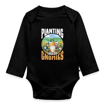Gartenzwerg Planting With My Gnomies Gartenzwerge - Baby Bio-Langarm-Body - Schwarz - Vorne