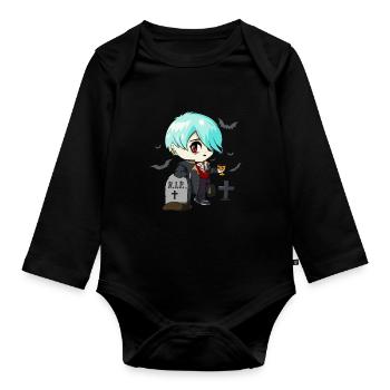 Gothic Vampire Emo Anime Goth Chibi On Graveyard - Organic Longsleeve Baby Bodysuit - black - Front