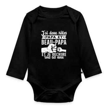 J'ai Deux Titres Papa et Beau Papa Cadeau - Body Bébé bio manches longues - noir - Devant
