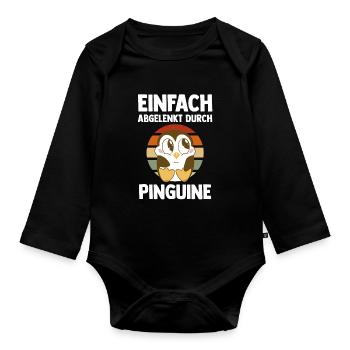 Tiermotiv Pinguin - Baby Bio-Langarm-Body - Schwarz - Vorne
