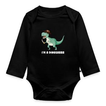 Dinosaur Pirate Dinosarr Nursery Boys Child - Organic Longsleeve Baby Bodysuit - black - Front