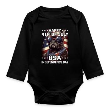 Bulldogge 4 July Independence Day USA Flagge - Baby Bio-Langarm-Body - Schwarz - Vorne