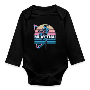 Muay Thai Kickboxen Retro - Baby Bio-Langarm-Body - Schwarz - Vorne