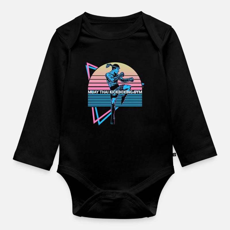 Muay Thai Kickboxen Retro - Baby Bio-Langarm-Body - Schwarz