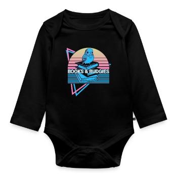 Budgie Parakeet Retro - Organic Longsleeve Baby Bodysuit - black - Front