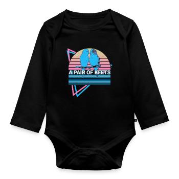 Wellensittich Sittich Retro - Baby Bio-Langarm-Body - Schwarz - Vorne