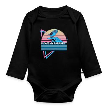 Budgie Parakeet Retro - Organic Longsleeve Baby Bodysuit - black - Front