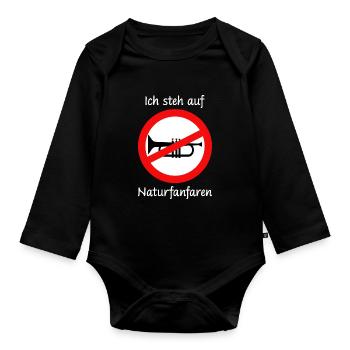 Lustiger Spruch Ich steh auf Naturfanfaren - Baby Bio-Langarm-Body - Schwarz - Vorne