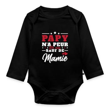 Homme Papi Papy Grand-père N'a Peur De Rien - Body Bébé bio manches longues - noir - Devant