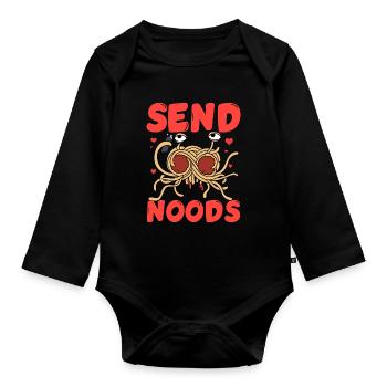 Fliegendes Spaghettimonster FSM Pastafarian - Baby Bio-Langarm-Body - Schwarz - Vorne