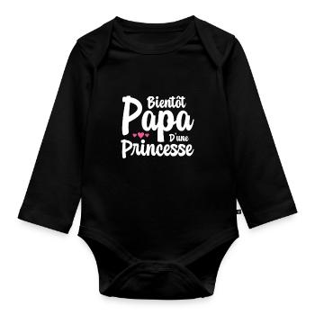 Bientôt Papa D'une Princesse Humour Cadeau - Body Bébé bio manches longues - noir - Devant
