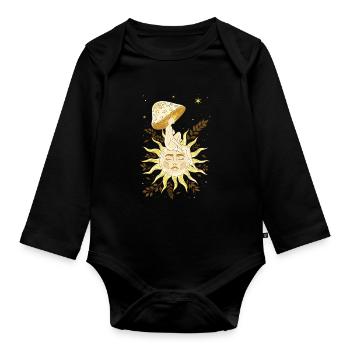 Whimsigoth Cottagecore Mushroom Girl Sun Witchy - Baby Bio-Langarm-Body - Schwarz - Vorne