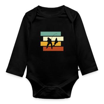 Fishing Retro - Organic Longsleeve Baby Bodysuit - black - Front