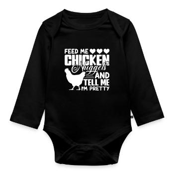 Chicken Feed Me Chicken Nuggets - Organic Longsleeve Baby Bodysuit - black - Front