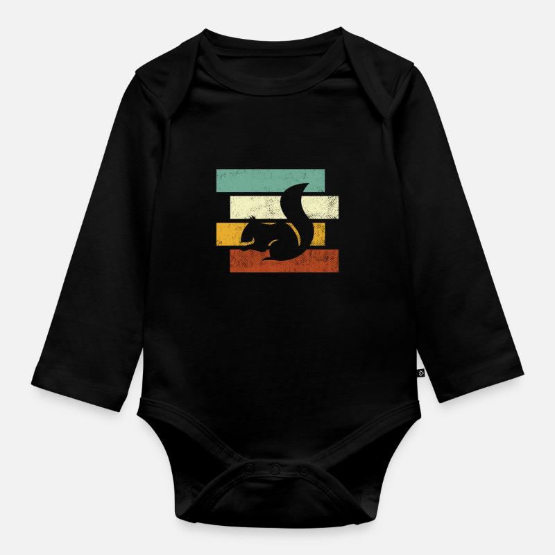 Eichhörnchen Retro - Baby Bio-Langarm-Body - Schwarz