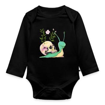 Dark Cottagecore Aesthetic Kawaii Snails - Organic Longsleeve Baby Bodysuit - black - Front