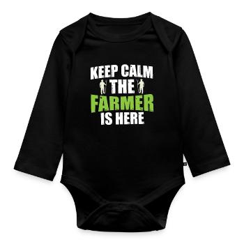 Keep calm The farmer is here - Organic Longsleeve Baby Bodysuit - black - Front