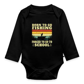Born to go fishing gift sinful humor - Organic Longsleeve Baby Bodysuit - black - Front
