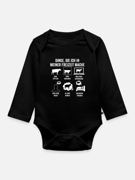 Kuh Landwirt Bauernhof Kühe - Baby Bio-Langarm-Body - Schwarz