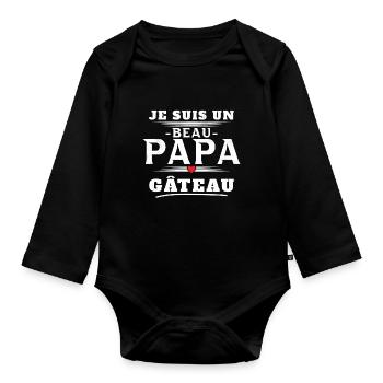 Un Beau Papa Gâteau Pâtisserie Humour Cadeau Noël - Body Bébé bio manches longues - noir - Devant