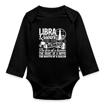 Libra Libra Queen Has The Soul Of Mermaid - Organic Longsleeve Baby Bodysuit - black - Front